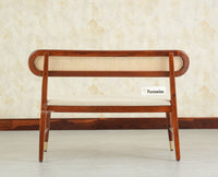 Boston Wooden Rattan Cane Dining Table Four Seater with Backrest Bench Brown Finish