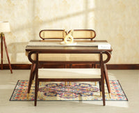 Boston Wooden Rattan Cane Dining Table Four Seater with Backrest Bench Grey Finish