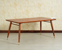 Boston Wooden Rattan Cane Dining Table Six  Seater with Backrest Bench Brown Finish