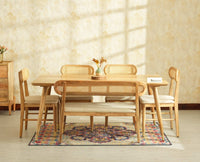Boston Wooden Rattan Cane Dining Table Six  Seater with Backrest Bench Natural Finish