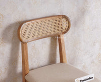 Boston Wooden Rattan Cane Dining Table Six  Seater with Backrest Bench Natural Finish