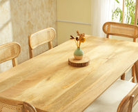 Boston Wooden Rattan Cane Dining Table Six  Seater with Backrest Bench Natural Finish