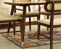 Boston Wooden Rattan Cane Dining Table Six  Seater with Backrest Bench Grey Finish
