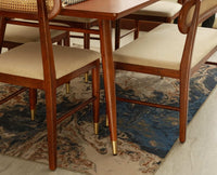 Boston Wooden Rattan Cane Dining Table Six  Seater with Backrest Bench Brown Finish