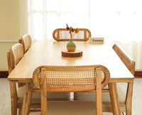 Boston Wooden Rattan Cane Dining Table Six  Seater with Backrest Bench Natural Finish
