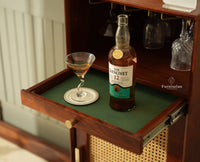 Boston Wooden Rattan Cane Mini Bar Cabinet with Storage Brown Finish