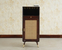 Boston Wooden Rattan Cane Mini Bar Cabinet with Storage Grey Finish