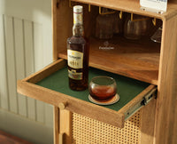 Boston Wooden Rattan Cane Mini Bar Cabinet with Storage Natural Finish