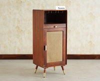 Boston Wooden Rattan Cane Mini Bar Cabinet with Storage Brown Finish