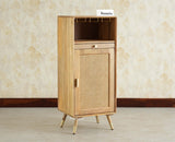 Boston Wooden Rattan Cane Mini Bar Cabinet with Storage Natural Finish