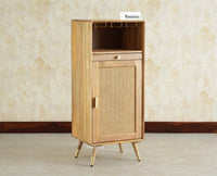 Boston Wooden Rattan Cane Mini Bar Cabinet with Storage Natural Finish