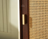 Boston Wooden Rattan Cane Mini Bar Cabinet with Storage Grey Finish