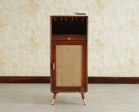 Boston Wooden Rattan Cane Mini Bar Cabinet with Storage Brown Finish
