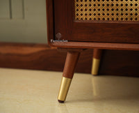 Boston Wooden Rattan Cane Mini Bar Cabinet with Storage Brown Finish