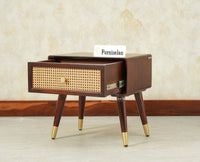 Boston Wooden Rattan Cane One Drawer Bedside Table Grey Finish