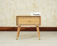 Boston Wooden Rattan Cane One Drawer Bedside Table Natural Finish
