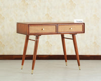 Boston Wooden Rattan Cane Study Laptop Table Desk with Two Drawer Brown Finish