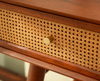 Boston Wooden Rattan Cane Study Laptop Table Desk with Two Drawer Brown Finish