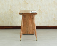 Boston Wooden Rattan Cane Study Laptop Table Desk with Two Drawer and One Door Natural Oak Finish