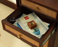 Boston Wooden Rattan Cane Study Laptop Table Desk with Two Drawer and One Door Grey Finish 
