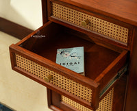 Boston Wooden Rattan Cane Study Laptop Table Desk with Two Drawer and One Door Brown Finish 