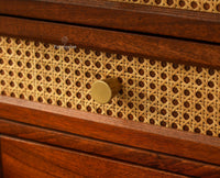 Boston Wooden Rattan Cane Study Laptop Table Desk with Two Drawer and One Door Brown Finish 