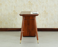 Boston Wooden Rattan Cane Study Laptop Table Desk with Two Drawer and One Door With Chair Brown Finish