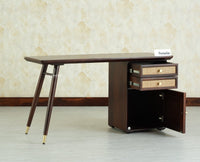 Boston Wooden Rattan Cane Study Laptop Table Desk with Two Drawer and One Door With Chair Grey Finish