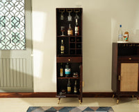 Boston Wooden Rattan Cane Tall Bar Cabinet with Storage Grey Finish