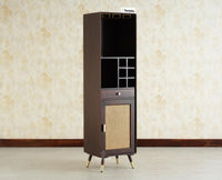 Boston Wooden Rattan Cane Tall Bar Cabinet with Storage Grey Finish
