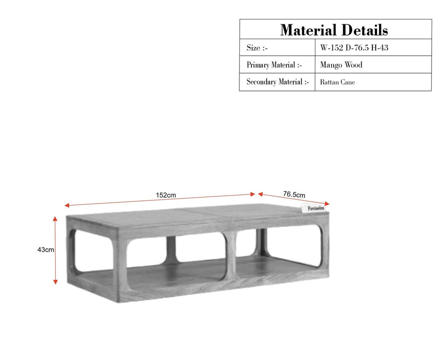Boston Wooden Riviera Cane Coffee Table Brown Finish