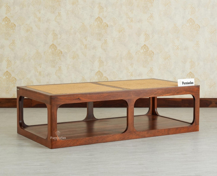 Boston Wooden Riviera Cane Coffee Table Brown Finish