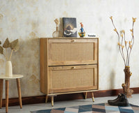 Boston Wooden Shoe Rack Cabinet Flip-down Doors Furniselan Natural Finish