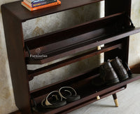 Boston Wooden Shoe Rack Cabinet Flip-down Doors Furniselan Grey Finish