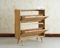 Boston Wooden Shoe Rack Cabinet Flip-down Doors Furniselan Natural Finish