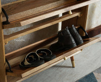 Boston Wooden Shoe Rack Cabinet Flip-down Doors Furniselan Natural Finish