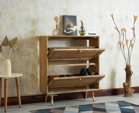 Boston Wooden Shoe Rack Cabinet Flip-down Doors Furniselan Natural Finish