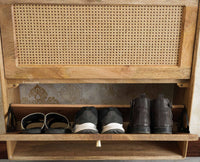 Boston Wooden Wall Hung Shoe Rack Cabinet Flip-Down Doors Natural Finish