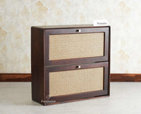 Boston Wooden Wall Hung Shoe Rack Cabinet Flip-Down Doors Grey Finish