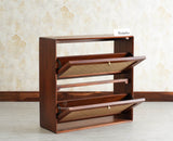 Boston Wooden Wall Hung Shoe Rack Cabinet Flip-Down Doors Brown Finish
