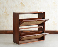 Boston Wooden Wall Hung Shoe Rack Cabinet Flip-Down Doors Brown Finish