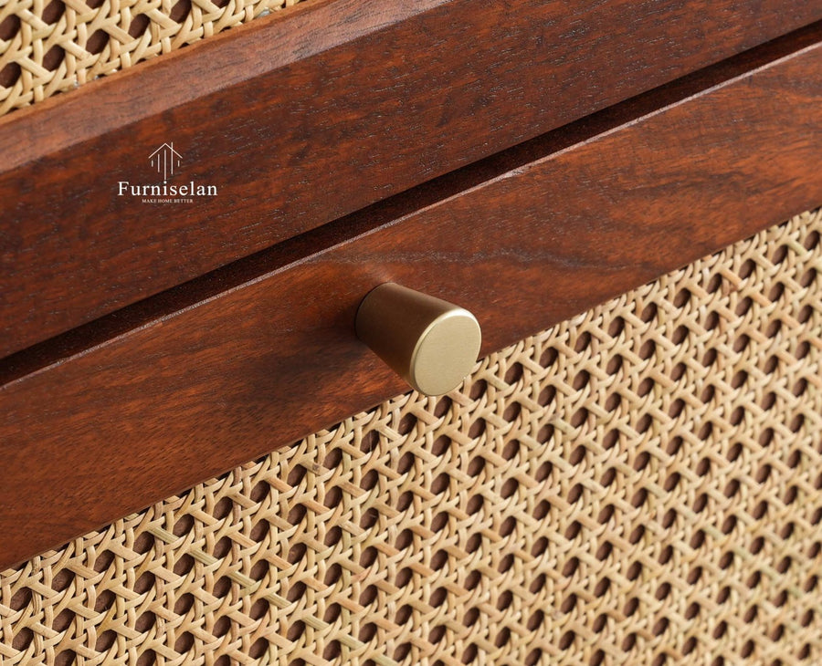 Boston Wooden Wall Hung Shoe Rack Cabinet Flip-Down Doors Brown Finish