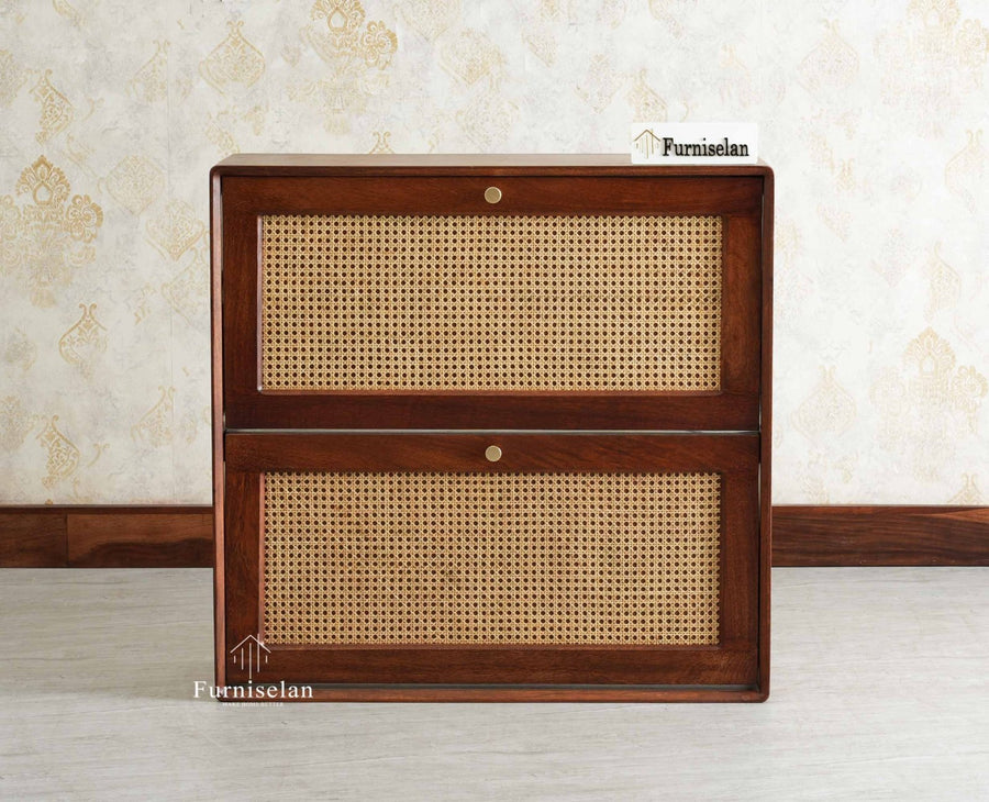 Boston Wooden Wall Hung Shoe Rack Cabinet Flip-Down Doors Brown Finish