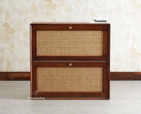 Boston Wooden Wall Hung Shoe Rack Cabinet Flip-Down Doors Brown Finish