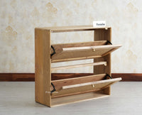 Boston Wooden Wall Hung Shoe Rack Cabinet Flip-Down Doors Natural Finish