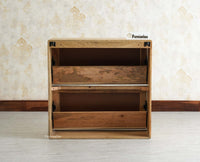 Boston Wooden Wall Hung Shoe Rack Cabinet Flip-Down Doors Natural Finish