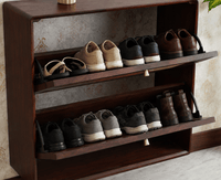 Boston Wooden Wall Hung Shoe Rack Cabinet Flip-Down Doors Grey Finish