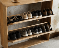 Boston Wooden Wall Hung Shoe Rack Cabinet Flip-Down Doors Natural Finish