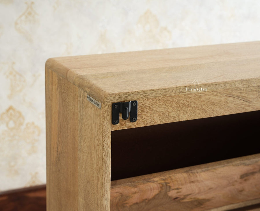 Boston Wooden Wall Hung Shoe Rack Cabinet Flip-Down Doors Natural Finish