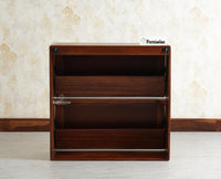 Boston Wooden Wall Hung Shoe Rack Cabinet Flip-Down Doors Brown Finish